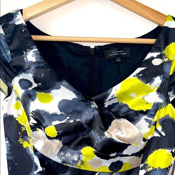 Tahari Black and Yellow Sheath Dress with Sweetheart Neckline - Picture 6 of 7